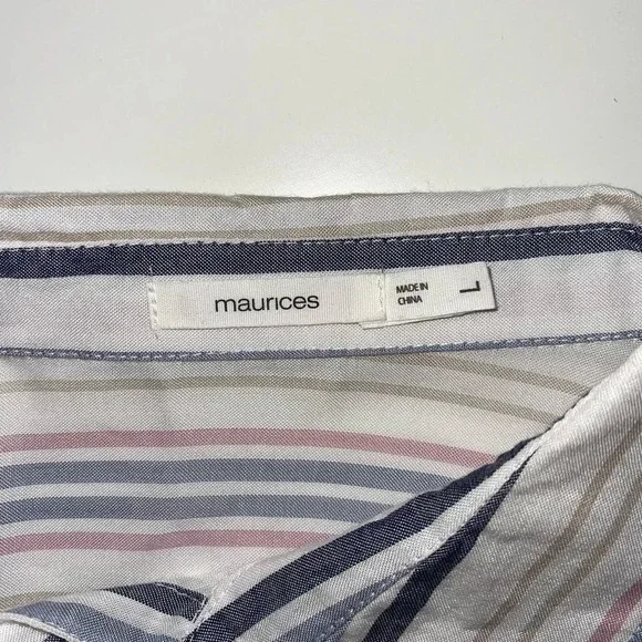 Maurices White & Multicolor Pastel Striped Button Down Shirt Large Women’s - Picture 10 of 12